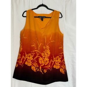 A WILD THYME Ombre Floral Tank Top Women Size 16 Orange Yellow Red Sleeveless